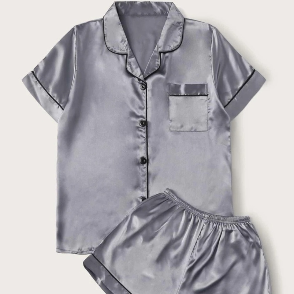 contrast binding satin pj set